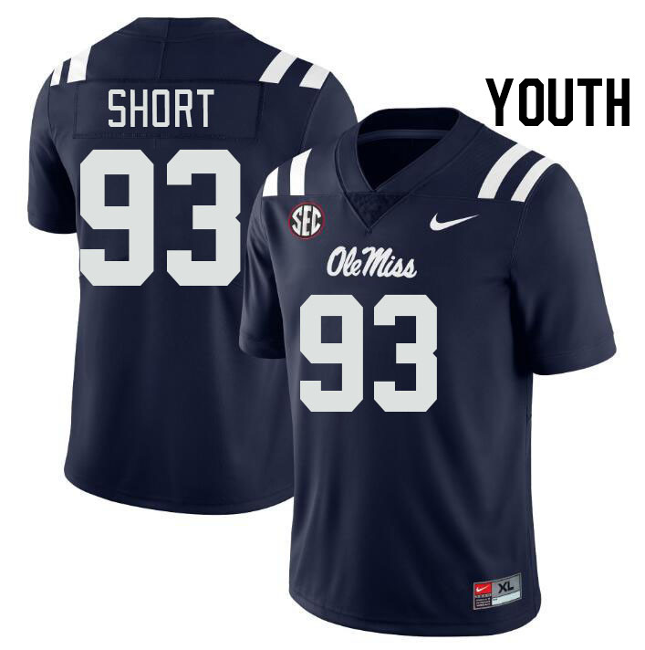 Youth #93 Carter Short Ole Miss Rebels College Football Jerseys Stitched-Navy